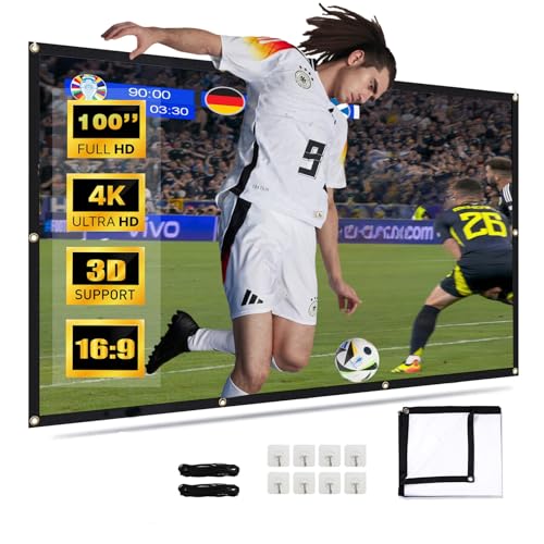 Beamer Leinwand 100 Zoll, Venircool Ultra 4K 16:9 FHD Doppelseitiges Display Faltbare Projektionsleinwand, Projektor Leinwand für Camping und Heimkino Beamer Leinwand 100 Zoll, Venircool Ultra 4K 16:9 FHD Doppelseitiges Display Faltbare Projektionsleinwand, Projektor Leinwand für Camping und Heimkino von VenirCool