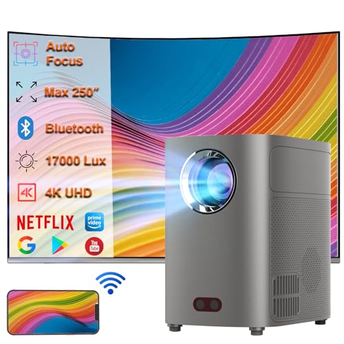 Mini Beamer 4K, 16000 Lux BT5.0 mit 11.0 Android Automatische Trapezkorrektur, 250-Zoll-Display für Phone/PC/Lap/PS5/Xbox/Stick, 4K Heimkino, hdmi von VenirCool