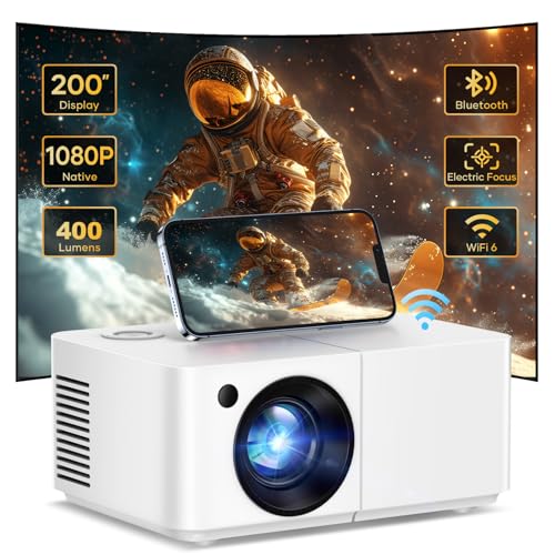 VenirCool Tragbarer Mini-Projektor, elektrischer Fokus-Mini-Projektor mit WiFi Native 1080P Projektor mit 300 ANSI, Max 200 Zoll Display Spiegelungsbildschirm mit Android/IOS/Windows von VenirCool