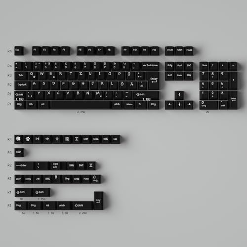 Deutsch PBT Keycaps, Minimalistisches Weiß Tastenkappen Cherry Profil 139 Keys for Mechanische Tastatur DE Layout 60/64/74/87/104/108 (schwarz) von Venit Keys