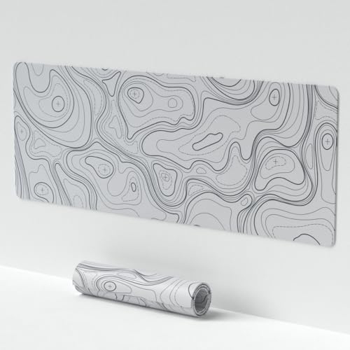 Large Mouse Pad (11.8 * 27.6in), White Topographic Gaming Mouse Pad, Waterproof and Anti-Slip Full Desk Mouse Mat für Tastatur und Maus Office& Home von Venit Keys