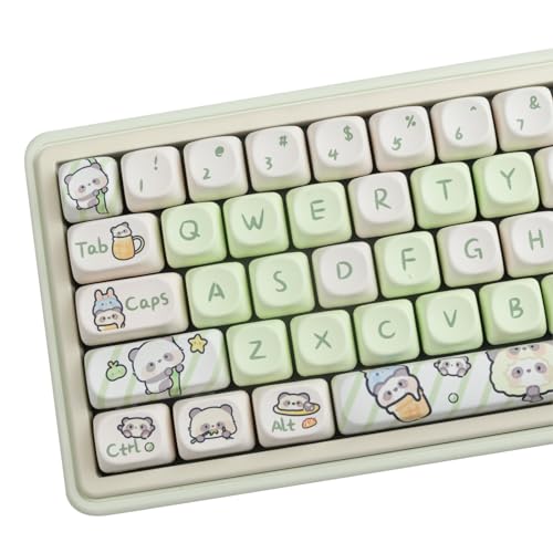 PBT Keycaps, 140 Keys Moa Profil Niedliche Tastenkappen, Grüne Panda Tastenkappe mit Tastenkappenzieher für mechanische Tastatur GH60 GK64 FC660M von Venit Keys