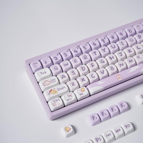 Purple Keycaps, PBT Keycaps, 142 Keys MOA Profil Rund Niedlich Mechanische Tastenkappen Set 142 Tasten für 60% 65% 70% 75% 84% Mechanische Tastatur von Venit Keys