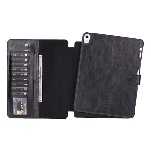 VENITO PARMA Premium Lederhülle für iPad Air 11 Zoll M2 (2025/2024) mit Stifthalter, handgefertigt, Kickstand, abnehmbare Brieftasche, Vollnarbenleder, kompatibel mit Apple Pencil (USB-C), Schwarz von Venito