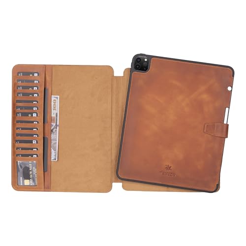 VENITO PARMA Premium Lederhülle für iPad Air 13 Zoll M2 (2024) mit Stifthalter, handgefertigt, Kickstand, abnehmbare Brieftasche, Vollnarbenleder, kompatibel mit Apple Pencil (USB-C), Antik Braun von Venito
