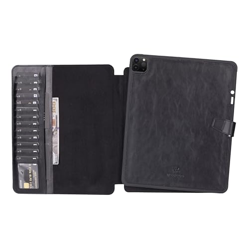 VENITO PARMA Premium Lederhülle für iPad Pro 13 Zoll M4 (2024) mit Stifthalter, handgefertigt, Kickstand, abnehmbare Brieftasche, Vollnarbenleder, kompatibel mit Apple Pencil (USB-C), Schwarz von Venito