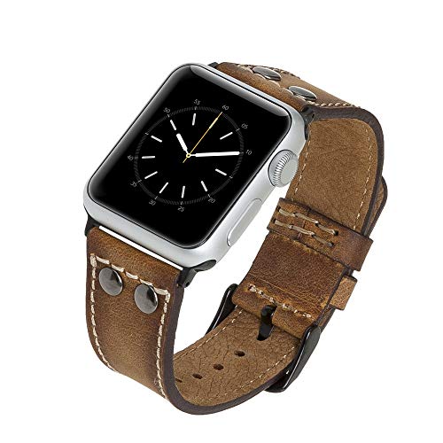 Venito Como handgefertigtes Premium-Leder-Uhrenarmband, kompatibel mit der neuesten Apple Watch iWatch Serie 6 sowie Serie 1, 2, 3, 5, 6, 7, SE (Antikbraun mit schwarzen Edelstahl-Hardware, 42 mm - 44 von Venito