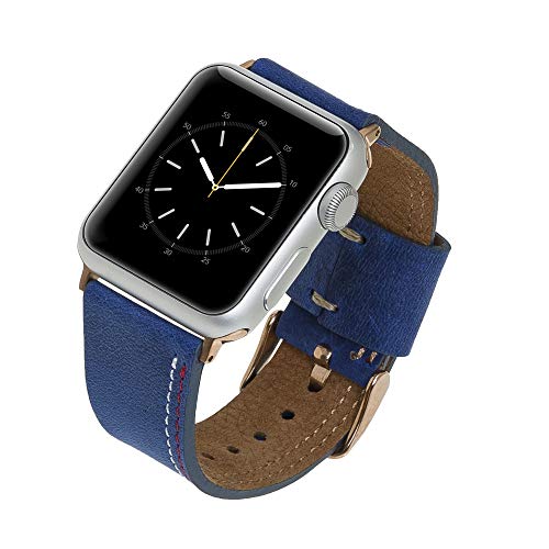 Venito Forio handgefertigtes Premium-Leder-Uhrenarmband, kompatibel mit Apple Watch iWatch Serie 1, 2, 3, 4, 5, 6, 7, SE (Antik-Dunkelblau mit goldfarbenen Edelstahl-Hardware, 38 mm - 40 mm - 41 mm) von Venito