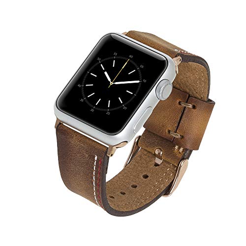 Venito Forio handgefertigtes Premium-Leder-Uhrenarmband, kompatibel mit Apple Watch iWatch Serie 1, 2, 3, 4, 5, 6, 7, SE (Antikbraun mit rotgoldenen Edelstahl-Hardware, 42 mm - 44 mm - 45 mm) von Venito