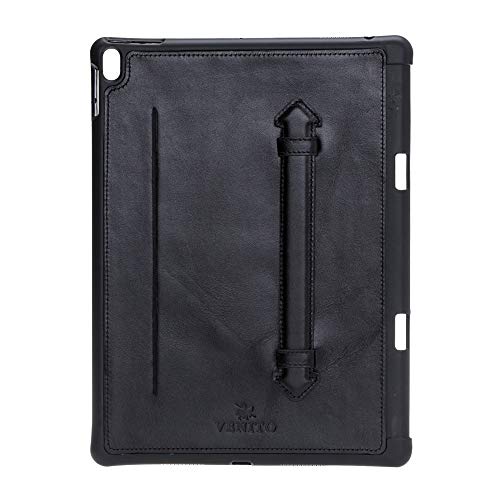 Venito Lecce Schutzhülle für iPad Air 10,5 Zoll (26,7 cm), mit flexiblem Griff, mit Mehreren Kartenfächern und einem Ausweisfenster, handgefertigt, hochwertiges Leder Rustic Black von Venito