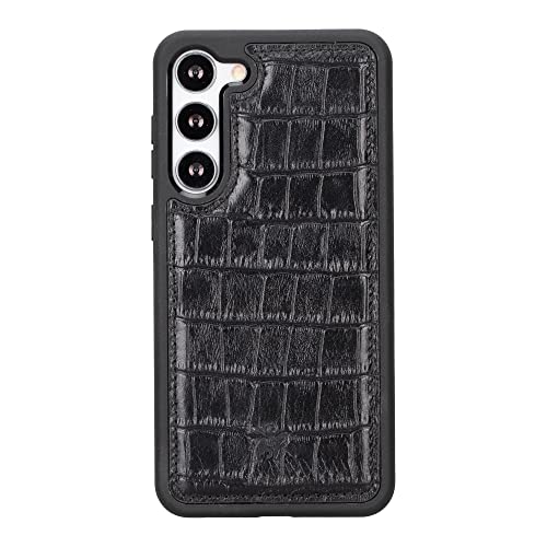 Venito Lucca Lederhülle kompatibel mit Samsung Galaxy S23 (6,1 Zoll) Hülle, extra sicher mit gepolsterter Rückseite (Schwarz Krokodil) von Venito