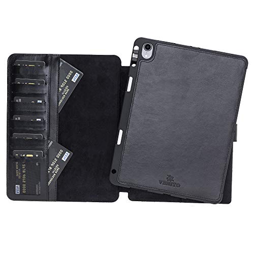 Venito Parma iPad Pro 11 Magic Tablet Wallet 2018 mit Mehreren Kartenfächern, multifunktionale iPad Pro 11 Zoll Hülle, handgefertigtes Premium Leder Folio Stand Case Rustic Black von Venito