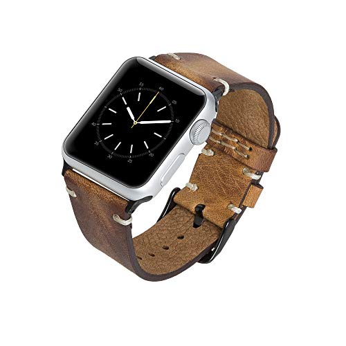 Venito Sarno handgefertigtes Premium-Leder-Uhrenarmband, kompatibel mit der neuesten Apple Watch iWatch Serie 6 sowie Serie 1, 2, 3, 4, 5 (Antikbraun mit schwarzen Edelstahl-Hardware, 42 mm - 44 mm) von Venito