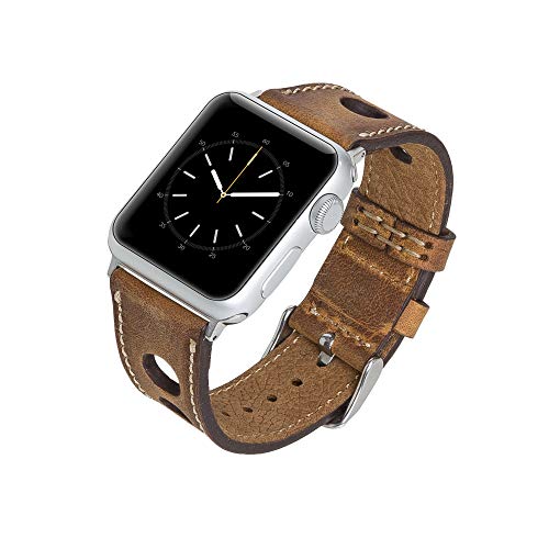 Venito Taranto Handgefertigtes Premium-Leder-Uhrenarmband, kompatibel mit der neuesten Apple Watch iWatch Serie 6 sowie Serie 1, 2, 3, 4, 5 (Antikbraun mit silberfarbenen Edelstahl-Hardware, 38 mm - von Venito