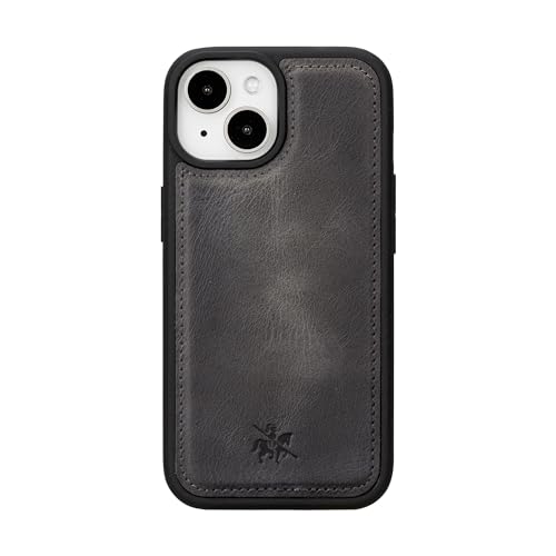 Venito für iPhone 15 Hülle kompatibel mit Magsafe, echtes Leder weiche Snap-on Back Cover schützende schlanke Handyhülle 6,1 Zoll, Lucca - Faded Grey von Venito