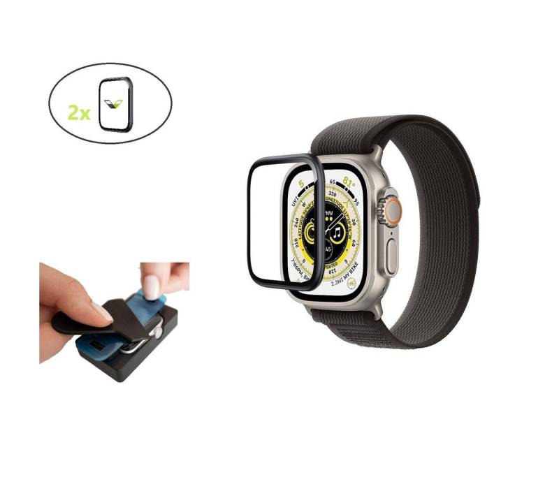 Ventarent Displayschutzfolie Schutzglas Schutzfolie mit Aufbringhilfe für Apple Watch Series 9 45mm, Apple Watch Series 8 45mm, Apple Watch Series 7 45mm, Apple Watch SE 45mm (2. Generation), Apple Watch SE 45mm (1. Generation), inkl. 2x Ausbringhilfe, Reinigungstuch und Staubentfernungssticker, 2 Stück, Extrem kratzfest (9H), Schmutzabweisend, Abgerundete Kanten, Hartglas von Ventarent