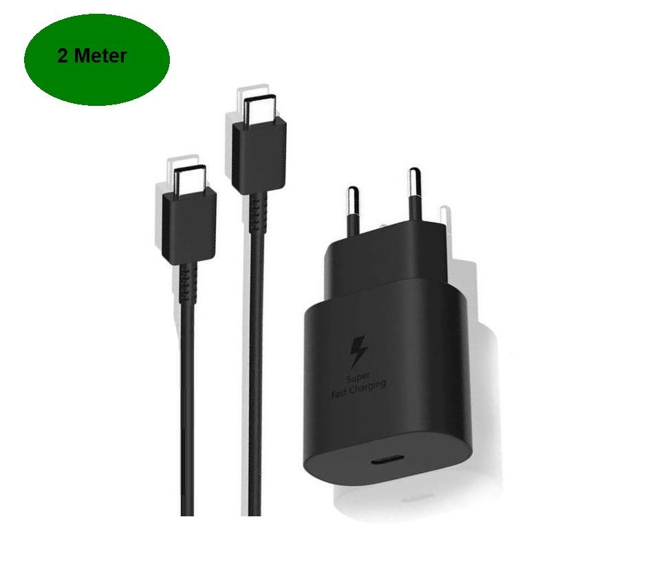 Ventarent Schnellladegerät USB C passt für Samsung Galaxy S23 S22 S21 S20 Ultra USB-Ladegerät (2,77 mA, Set, 2-tlg., 1x Ladekabel 2 Meter + 1x Adapter 25 Watt USB-C, Fast Charging) von Ventarent