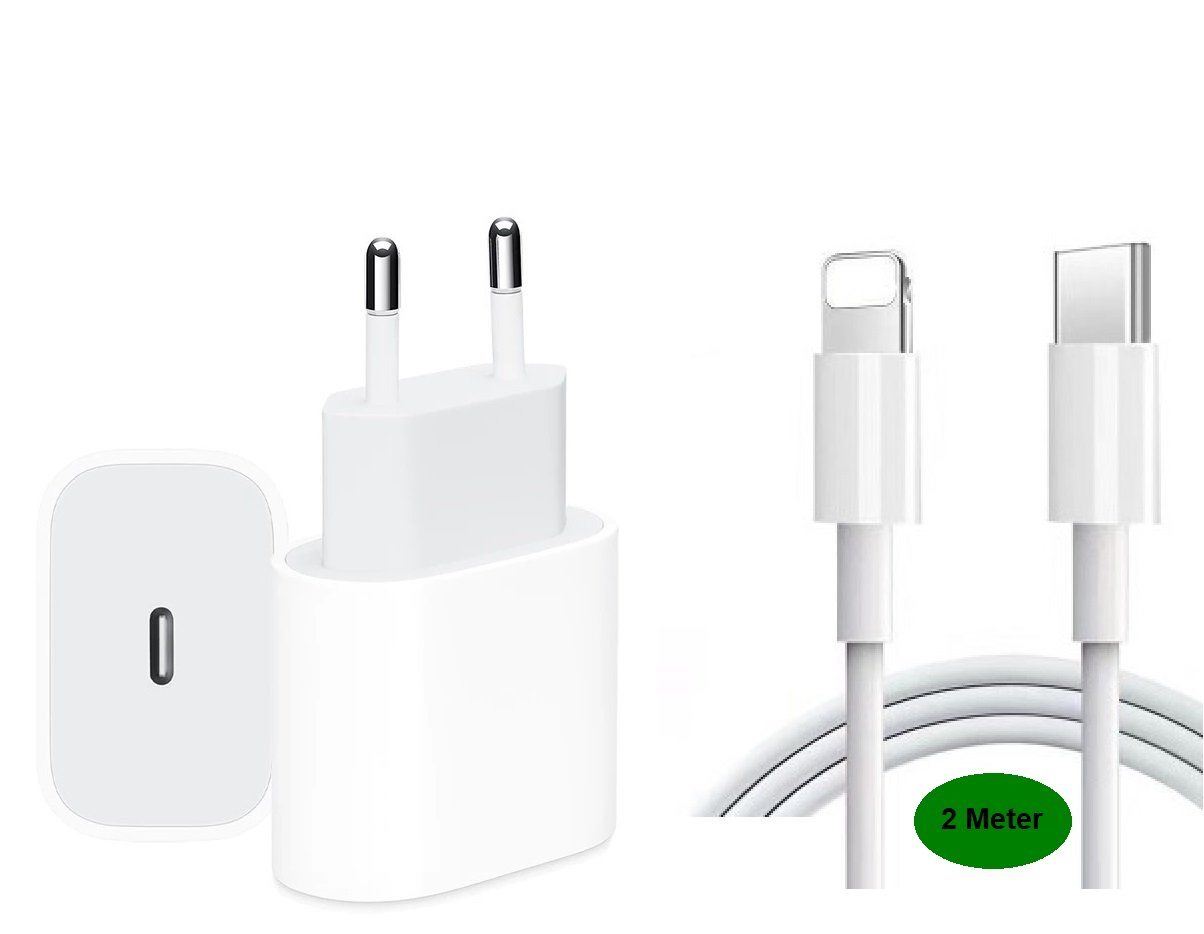 Ventarent Schnellladegerät USB C passt für iPhone 11, 12, 13, 14, Pro, X, Xs, Xr USB-Ladegerät (2,22 mA, Set, 2-tlg., 1 x Adapter 20 Watt + 1x Ladekabel USB-C auf Lightning 2 Meter, Fast Charging) von Ventarent