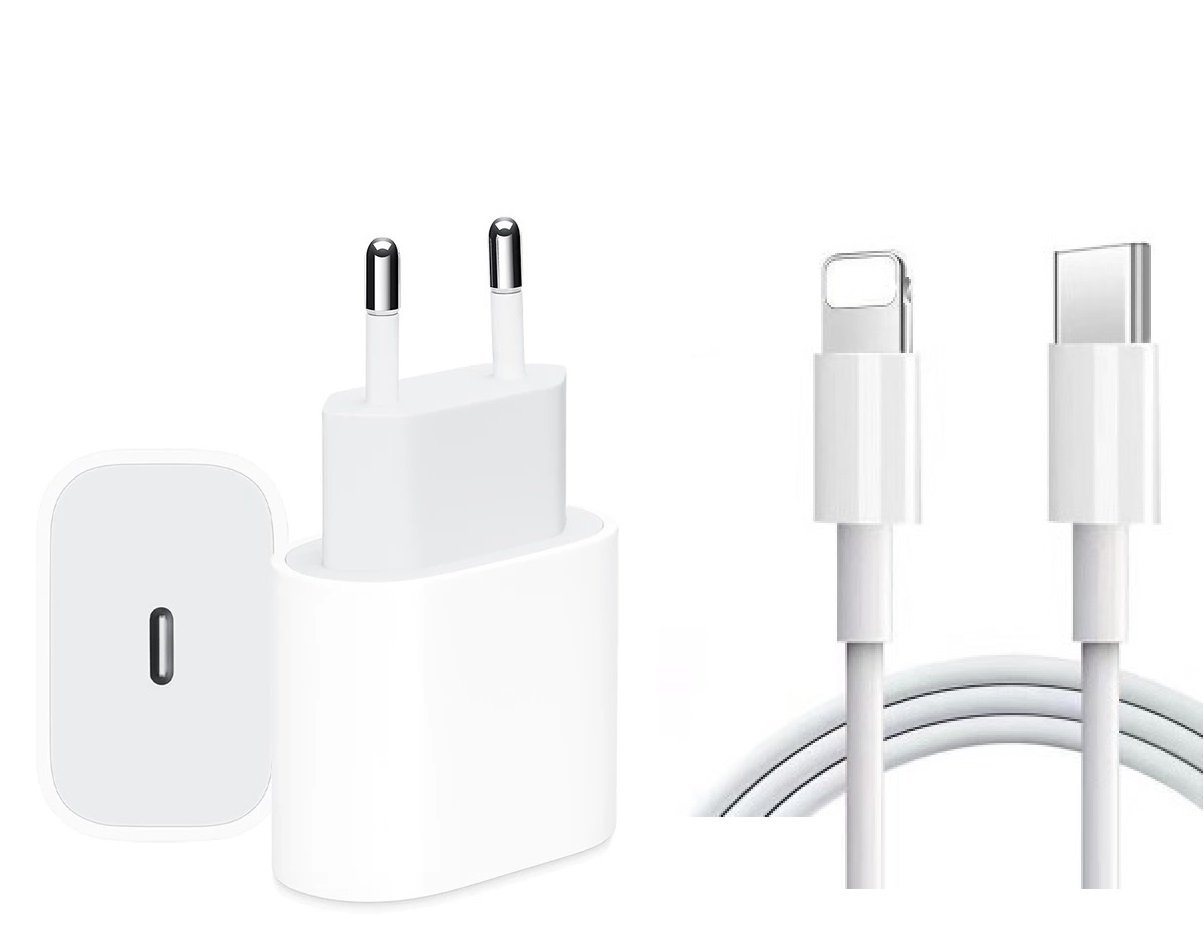 Ventarent Schnellladekabel USB C passt für iPhone 11, 12, 13, 14, Pro, X, Xs, Xr USB-Ladegerät (2,22 mA, Set, 2-tlg., 1 x Adapter 20 Watt + 1x Ladekabel USB-C auf Lightning, Fast Charging) von Ventarent