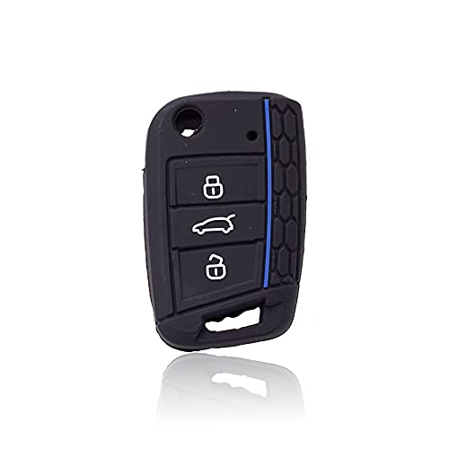 Venus-David Silikon Autoschlüssel Hülle 3 Tasten Schlüsselanhänger Ring Schlüsseltasche, passend für VW Golf 7 MK7 Skoda Seat,Schwarz Blaue Linie Venus-David Silikon Autoschlüssel Hülle 3 Tasten Schlüsselanhänger Ring Schlüsseltasche, passend für VW Golf 7 MK7 Skoda Seat,Schwarz Blaue Linie von Venus-David