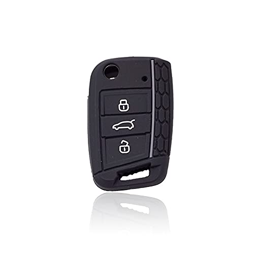 Venus-David Silikon Autoschlüssel Hülle 3 Tasten Schlüsselanhänger Ring Schlüsseltasche, passend für VW Golf 7 MK7 Skoda Seat,Schwarz Grau Linie von Venus-David