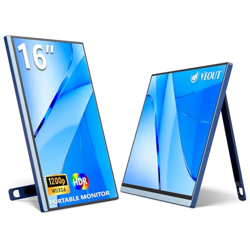 Veout Tragbarer Monitor, 40,6 cm (16 Zoll), 1920 x 1200P IPS-Laptop-Monitor mit USB-C, Freesync-HDMI-Gaming-Monitor mit Ständer, erhältlich in Vier Farben, 0,8 cm ultradünn für Reisen und Büro von Veout