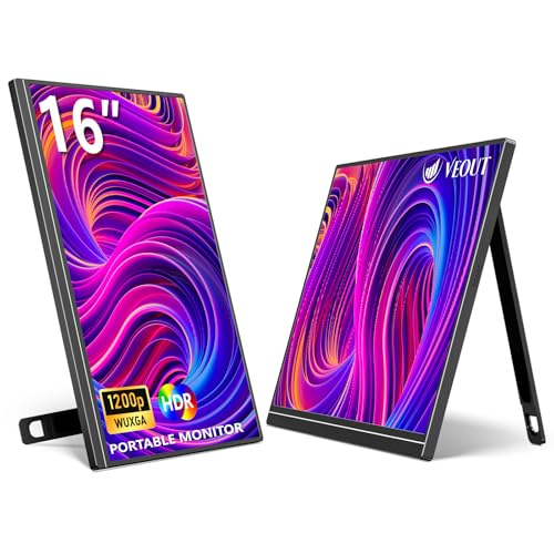 Veout Tragbarer Monitor, 40,6 cm (16 Zoll), 1920 x 1200P IPS-Laptop-Monitor mit USB-C, Freesync-HDMI-Gaming-Monitor mit Ständer, erhältlich in Vier Farben, 0,8 cm ultradünn für Reisen und Büro von Veout