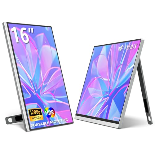 Veout Tragbarer Monitor, 40,6 cm (16 Zoll), 1920 x 1200P IPS-Laptop-Monitor mit USB-C, Freesync-HDMI-Gaming-Monitor mit Ständer, erhältlich in Vier Farben, 0,8 cm ultradünn für Reisen und Büro von Veout