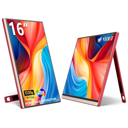 Veout Tragbarer Monitor, 40,6 cm (16 Zoll), 1920 x 1200P IPS-Laptop-Monitor mit USB-C, Freesync-HDMI-Gaming-Monitor mit Ständer, erhältlich in Vier Farben, 0,8 cm ultradünn für Reisen und Büro von Veout