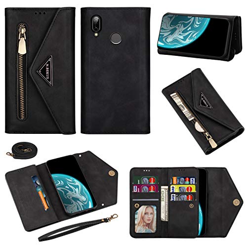 Vepbk Brieftasche Hülle für Huawei P20 Lite [nicht für P20] Handyhülle, Handytasche Case Leder Geldbörse mit Reißverschluss Kartenfach Umhängeband Wallet Cover Klapphülle für Huawei P20 Lite,Schwarz von Vepbk