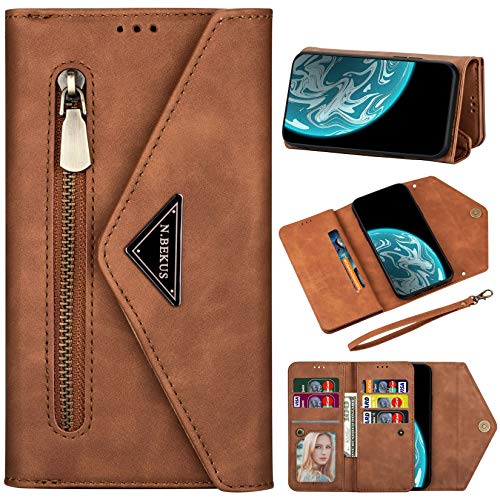 Vepbk Brieftasche Hülle für Xiaomi Redmi Note 11 4G / Xiaomi Redmi Note 11S 4G Handyhülle Handytasche Case Hülle Leder Geldbörse Tasche mit Reißverschluss Kartenfach Umhängeband Klapphülle,Braun von Vepbk