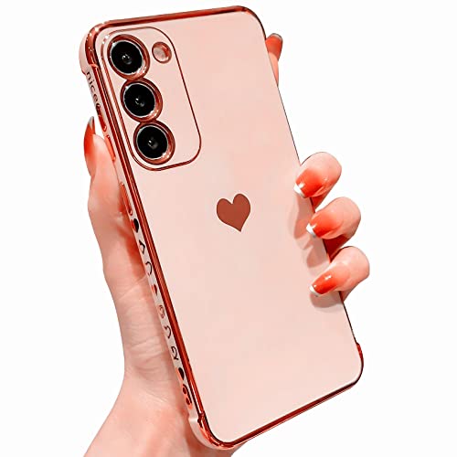 Vepbk Hülle für Samsung Galaxy S23, Silikon Handyhülle mit Motiv Muster Herzen Schutzhülle Case Weich TPU Hülle Kameraschutz Dünn Stoßfest Cover Bunt Gummi Hülle für Samsung Galaxy S23,Rose Gold von Vepbk