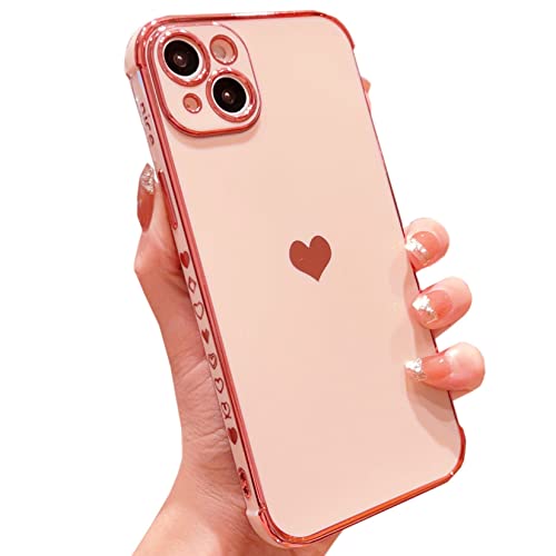 Vepbk Hülle für iPhone 13 Mini, Silikon Handyhülle mit Herzen Motiv Muster Schutzhülle Weich Bunt TPU Case Hülle Kameraschutz Dünn Stoßfest Bumper Cover Slim Gummi Hülle für iPhone 13 Mini,Rose Gold von Vepbk