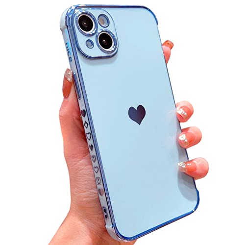 Vepbk Hülle für iPhone 14 Plus, Silikon Handyhülle mit Herzen Motiv Muster Schutzhülle Weich Bunt TPU Case Hülle Kameraschutz Dünn Stoßfest Bumper Cover Slim Gummi Hülle für iPhone 14 Plus,Hellblau von Vepbk