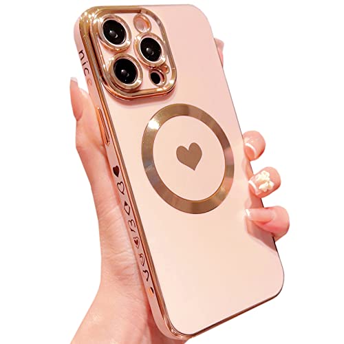 Vepbk Hülle für iPhone 14 Pro Max, Silikon Handyhülle Kompatibel mit Magsafe Motiv Muster Herzen Schutzhülle Case Weich Ultra Dünn Slim Cover Kameraschutz Gummi Hülle für iPhone 14 Pro Max,Hellrosa von Vepbk