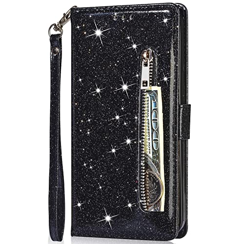 Vepbk für Xiaomi 13 Hülle, Lederhülle Schutzhülle Handyhülle Leder Handytasche Case Hülle Glitzer mit Kartenfach Geldbörse Magnet Brieftasche Etui Flip Cover für Xiaomi 13,Schwarz von Vepbk