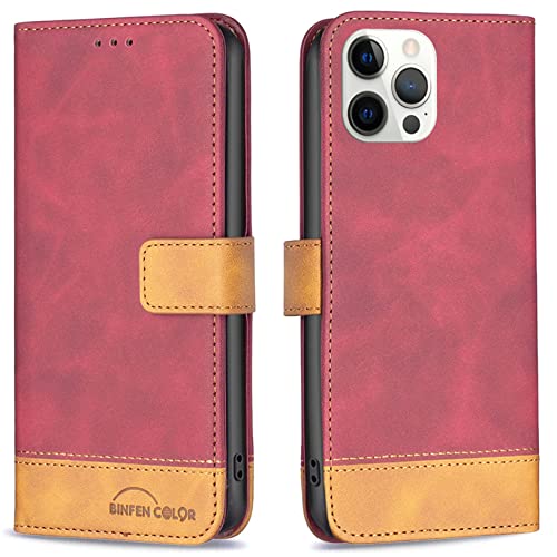 Vepbk für iPhone 12 Pro Max (Nicht für iPhone 12 Pro) Hülle, Handyhülle Flip Case Klapphülle mit Magnet Kartenfach Leder Klappbar Rundumschutz Cover Dünn Schutzhülle für iPhone 12 Pro Max,Rot von Vepbk