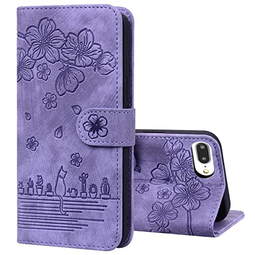 Vepbk für iPhone 8 Plus / 7 Plus / 6S Plus / 6 Plus (Nicht für 8/7/6/6S) Hülle Handyhülle mit Muster Blumen Motiv Ständer Klapphülle Leder Tasche Klappbar Flip Case Magnet Schutzhülle,Violett von Vepbk