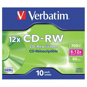 10 Verbatim CD-RW 700 MB wiederbeschreibbar von Verbatim