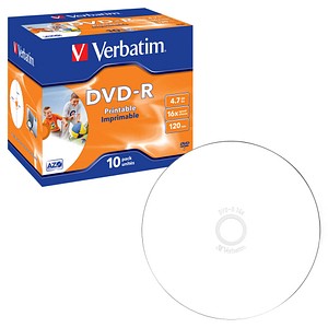 10 Verbatim DVD-R 4,7 GB bedruckbar von Verbatim
