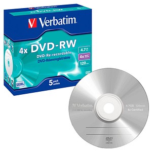 5 Verbatim DVD-RW 4,7 GB wiederbeschreibbar von Verbatim