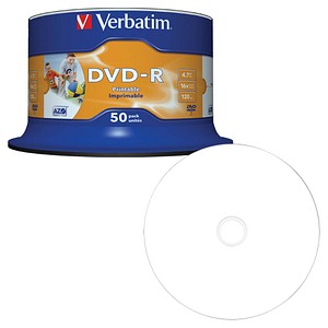 50 Verbatim DVD-R 4,7 GB bedruckbar von Verbatim