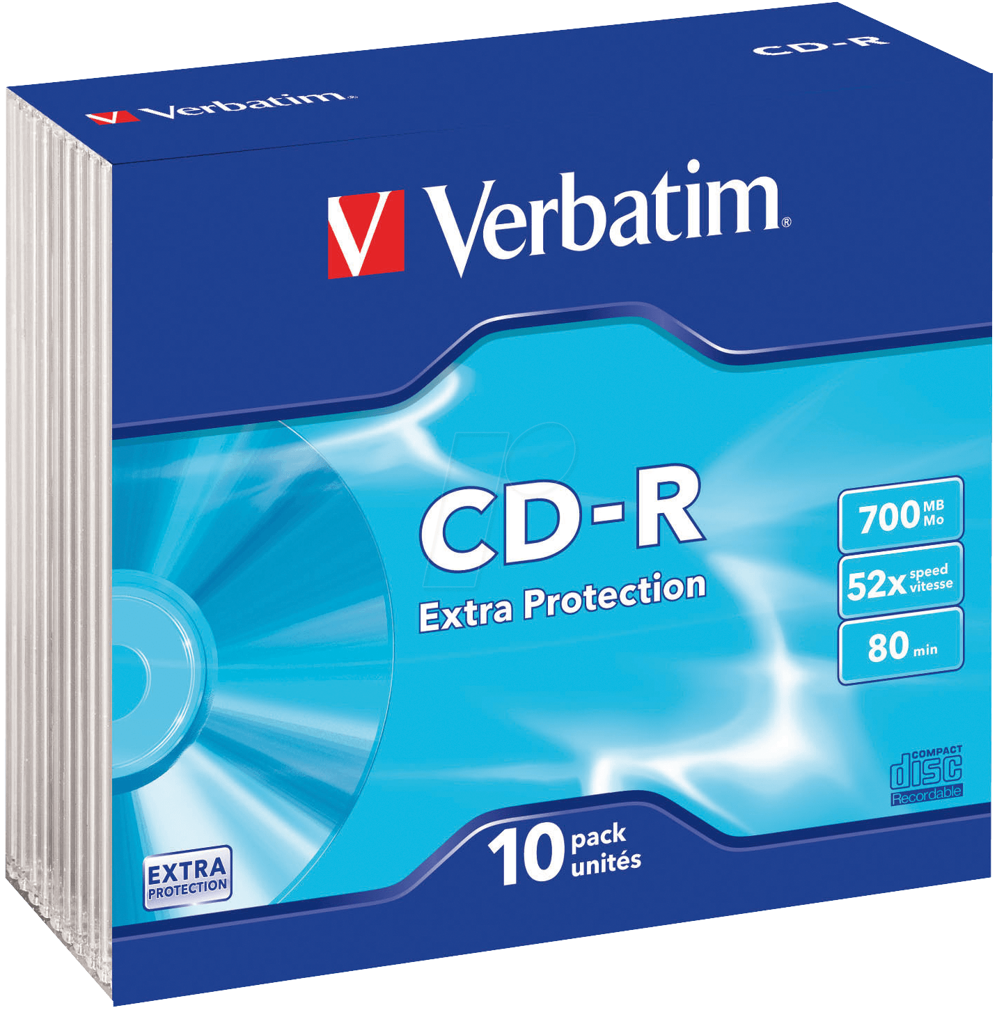 CD 8010 VER - CD-R, Extra Protection, 700 MB, 52x, 10er Pack Slimcase von Verbatim