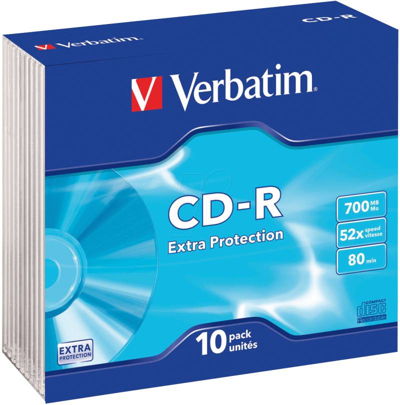 CD 8010 VER - CD-R, Extra Protection, 700 MB, 52x, 10er Pack Slimcase von Verbatim