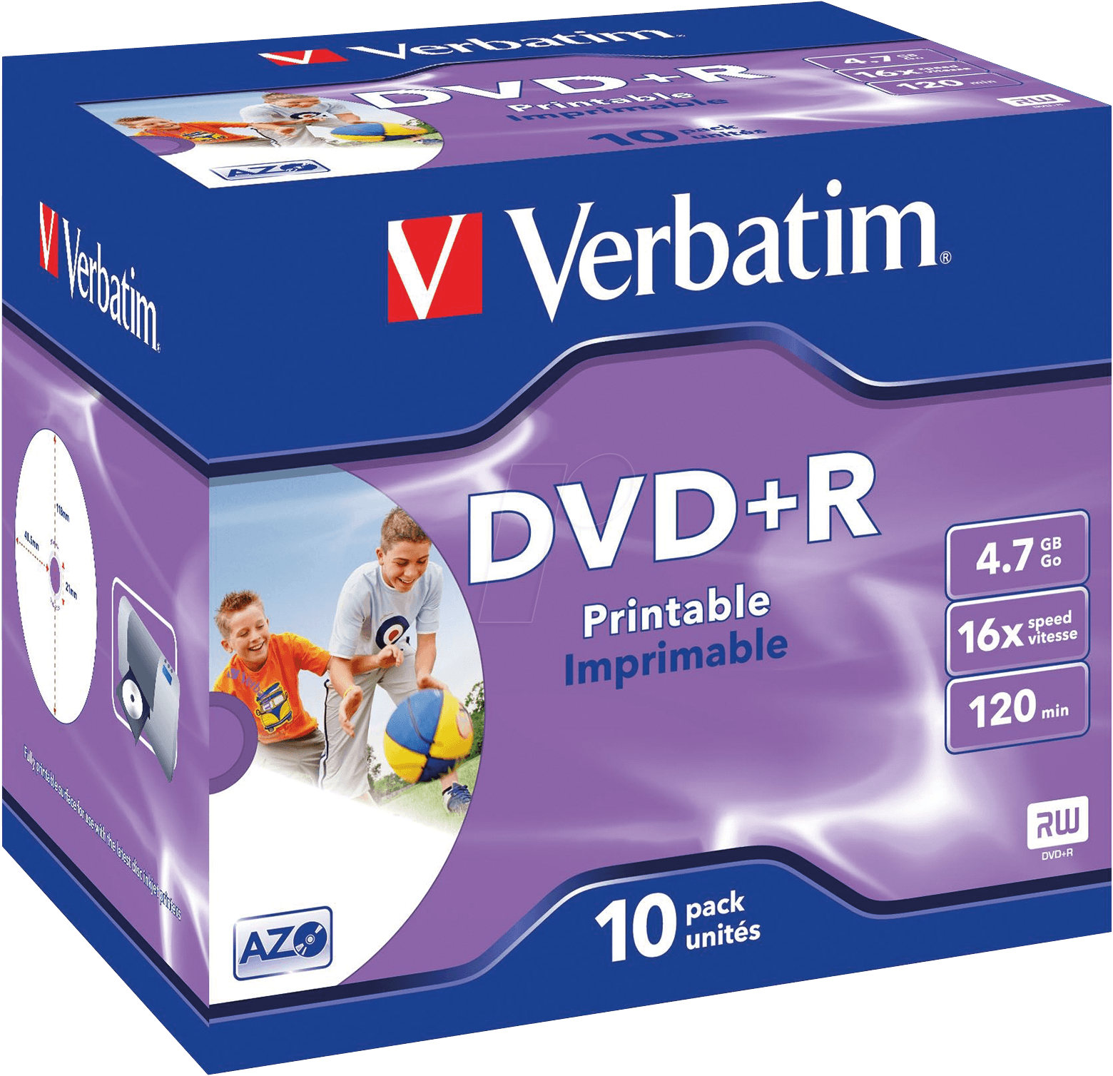 DVD+R4,7 VER10P - Verbatim DVD+R 4,7GB,10erJewelCase, printable von Verbatim