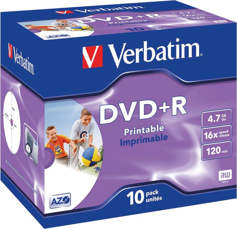 DVD+R4,7 VER10P - Verbatim DVD+R 4,7GB,10erJewelCase, printable von Verbatim