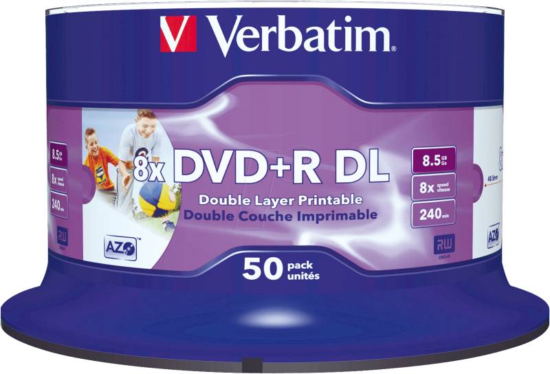 DVD+R8,5 VER50PN - Verbatim DVD+R 8,5GB, 50er, DoubleLayer,NoID von Verbatim