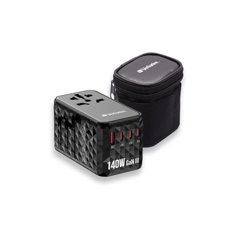 Verbatim GaN Universal Reiseadapter UTA‑10 140 W, Steckdosenadapter mit 1 USB‑A und 3 USB-C Anschlüssen, Schnellladegerät für Laptop, Handy, Kamera und Co, Reisestecker weltweit einsetzbar, 100–250 V Verbatim GaN Universal Reiseadapter UTA‑10 140 W, Steckdosenadapter mit 1 USB‑A und 3 USB-C Anschlüssen, Schnellladegerät für Laptop, Handy, Kamera und Co, Reisestecker weltweit einsetzbar, 100–250 V von Verbatim