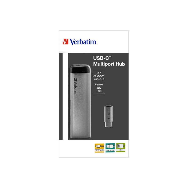 Hub, USB 3.1-C, Multiport 2x USB 3.0, HDMI 4K Hub, USB 3.1-C, Multiport 2x USB 3.0, HDMI 4K von Verbatim
