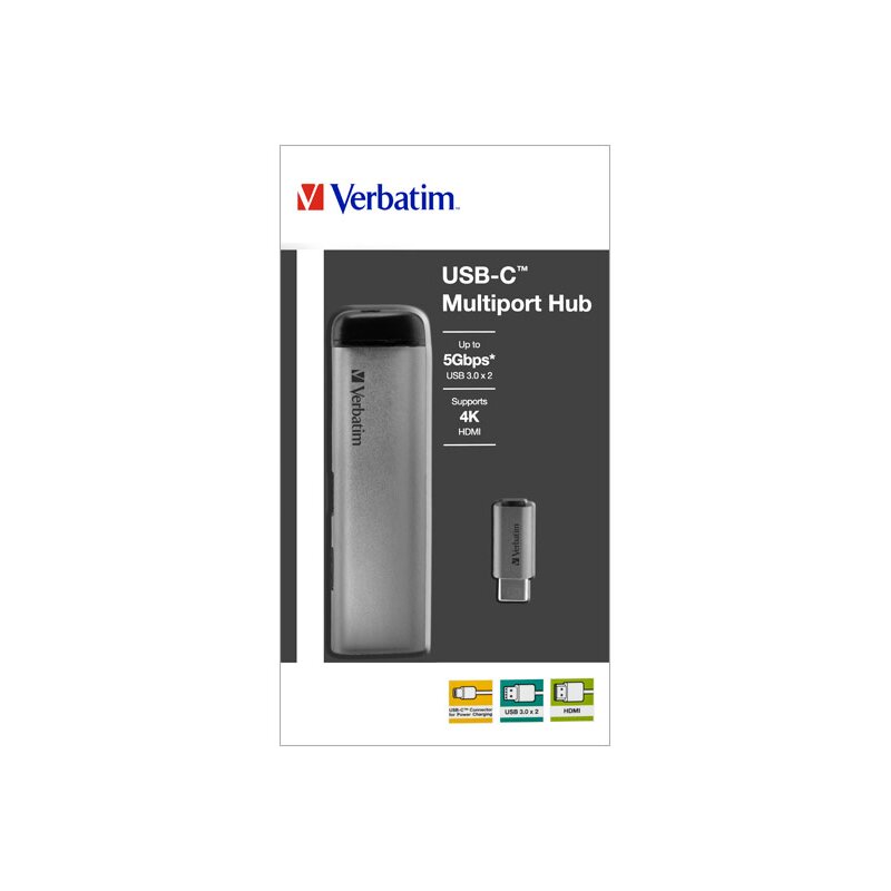 Hub, USB 3.1-C, Multiport 2x USB 3.0, HDMI 4K Hub, USB 3.1-C, Multiport 2x USB 3.0, HDMI 4K von Verbatim